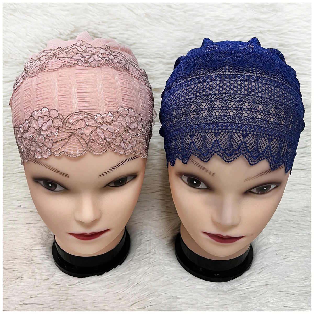 New Muslim Women Headscarf Hollow Lace Elastic Design Space Layer Fabric Applique Headwear Solid Indian Bean Hair Hat Lady Hat
