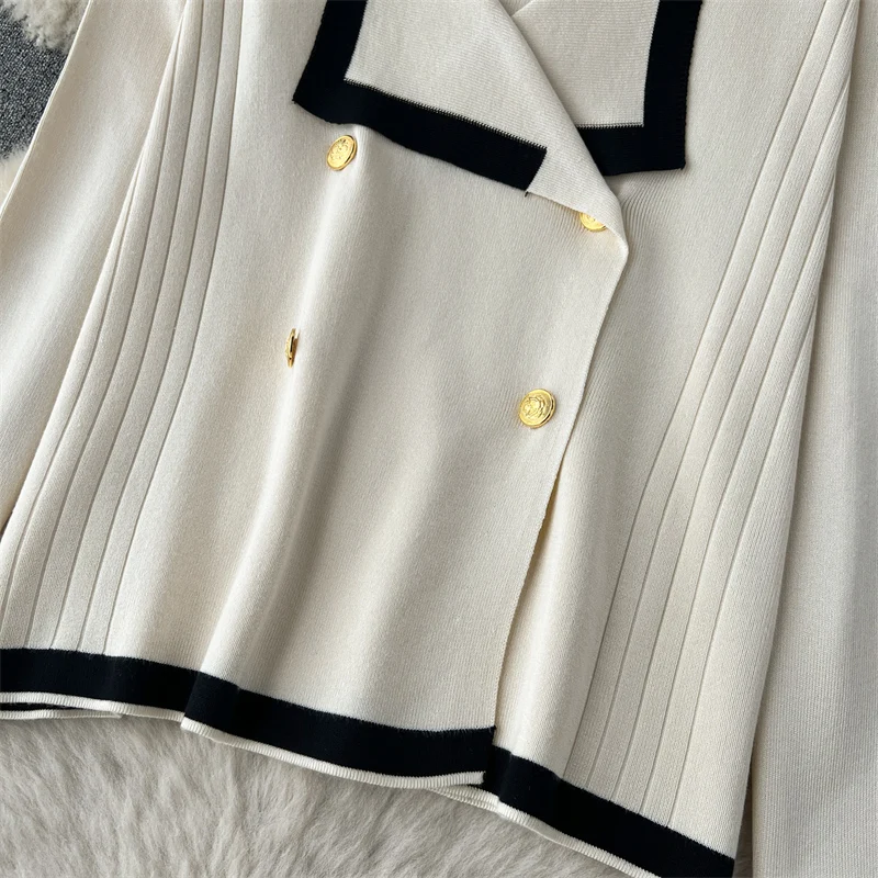 Autumn Winter Casual Two Pieces Suits Long Sleeve Knitted Cardigan Sweater+Elastic Waist Wide Leg Pant Female Loose Knitwear Set