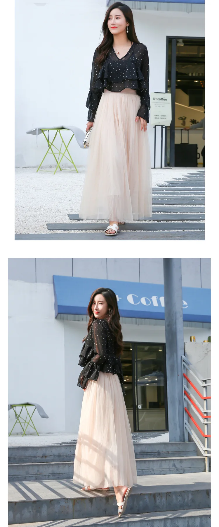 2024 Autumn Winter Vintage Tulle Skirt Women Elastic High Waist Mesh Skirts Long Pleated Tutu Skirt Female