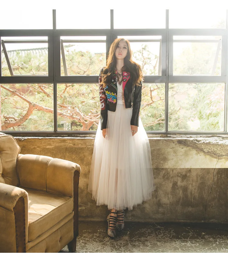 2024 Autumn Winter Vintage Tulle Skirt Women Elastic High Waist Mesh Skirts Long Pleated Tutu Skirt Female