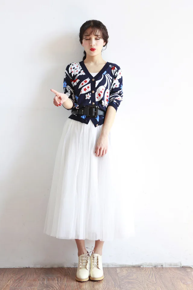 2024 Autumn Winter Vintage Tulle Skirt Women Elastic High Waist Mesh Skirts Long Pleated Tutu Skirt Female