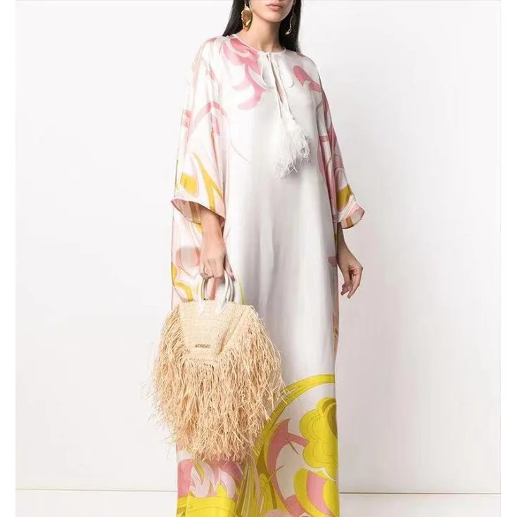 Women's Murah Kaftan Batik Cover Up Loose V-neck bohemian dress plus size Beach Dress Print Floral Maxi Dress