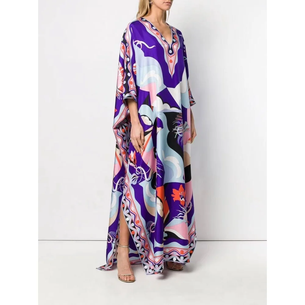 Women's Murah Kaftan Batik Cover Up Loose V-neck bohemian dress plus size Beach Dress Print Floral Maxi Dress