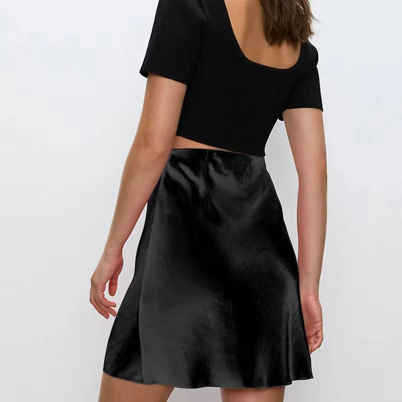 Elegant Satin Women Skirts Solid Side Zipper Faldas Mujer Ladies Casual Slim Chic Sexy Mini Skirt Korean Summer Clothes