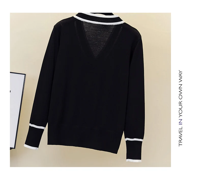 Fashion Women Sweater Single-breasted splicing long sleeves Cardigan V-Neck Female Casual Knitted Cardigan Women clothing