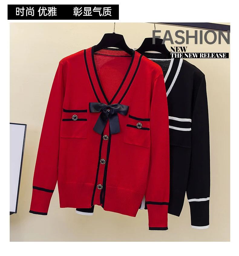 Fashion Women Sweater Single-breasted splicing long sleeves Cardigan V-Neck Female Casual Knitted Cardigan Women clothing