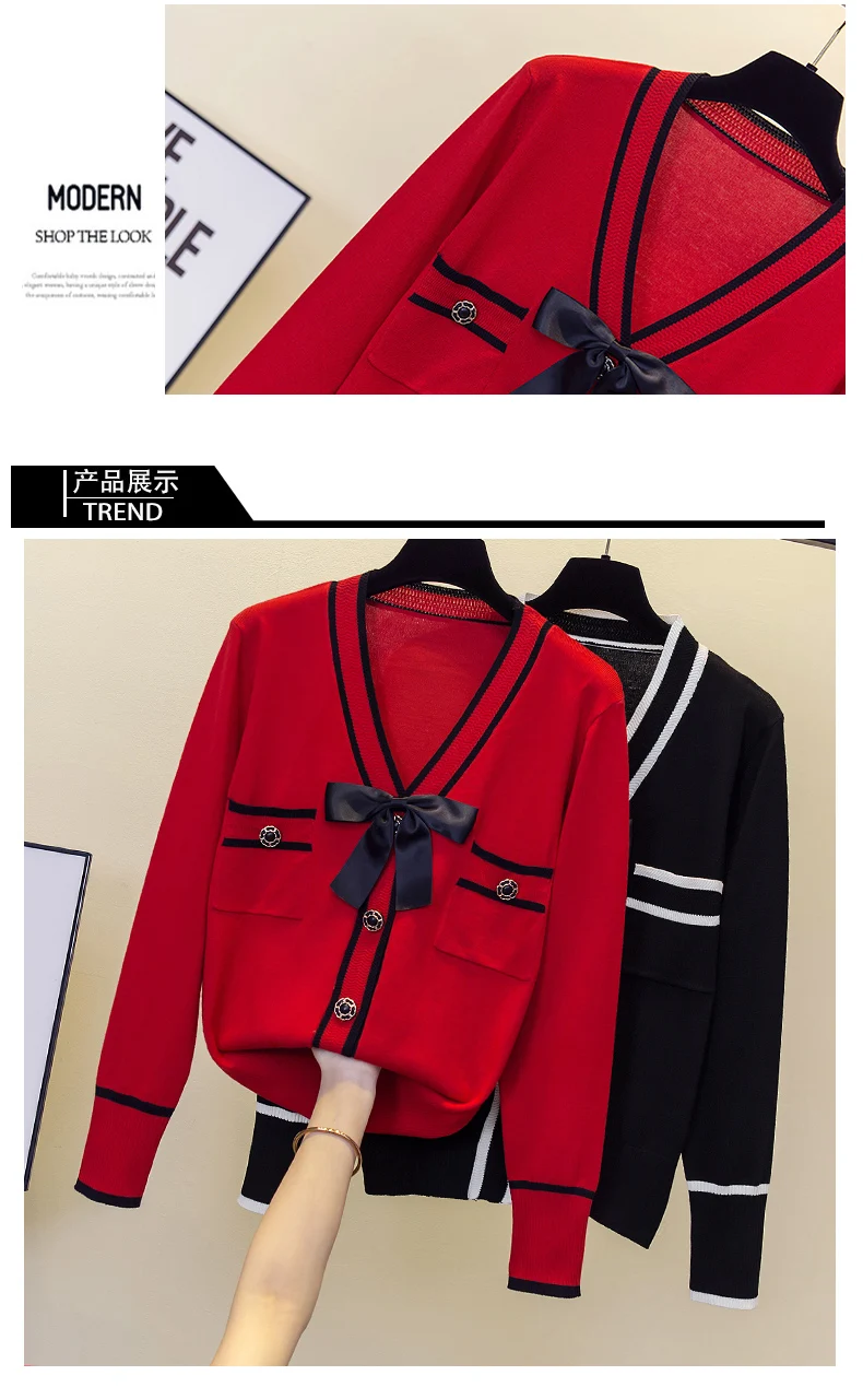 Fashion Women Sweater Single-breasted splicing long sleeves Cardigan V-Neck Female Casual Knitted Cardigan Women clothing