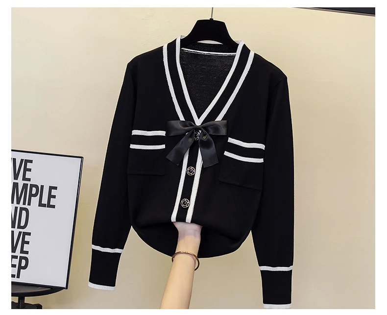 Fashion Women Sweater Single-breasted splicing long sleeves Cardigan V-Neck Female Casual Knitted Cardigan Women clothing
