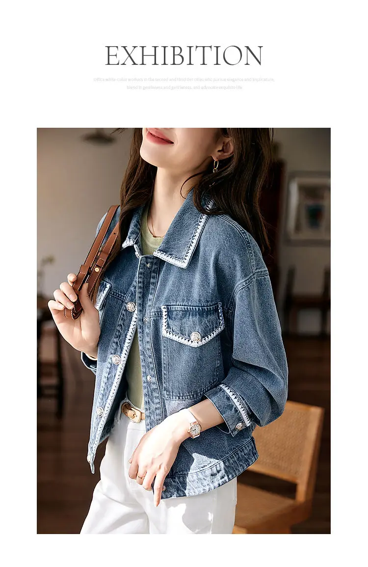 New Denim Jacket Women's Summer Fashion Outerwear Webbing Casual Basic Coat Female Bomber Coats Motorcycle Jacket Top Blue 3XL