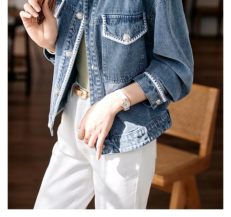 New Denim Jacket Women's Summer Fashion Outerwear Webbing Casual Basic Coat Female Bomber Coats Motorcycle Jacket Top Blue 3XL
