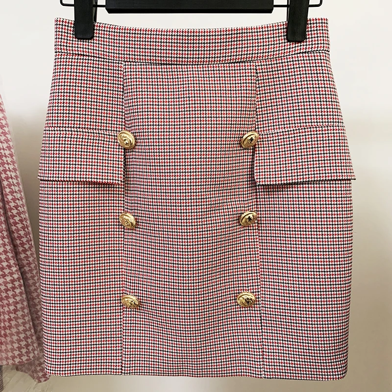 HIGH STREET Newest 2026 Fashion Designer Skirt Women's Lion Buttons Houndstooth Mini Skirt