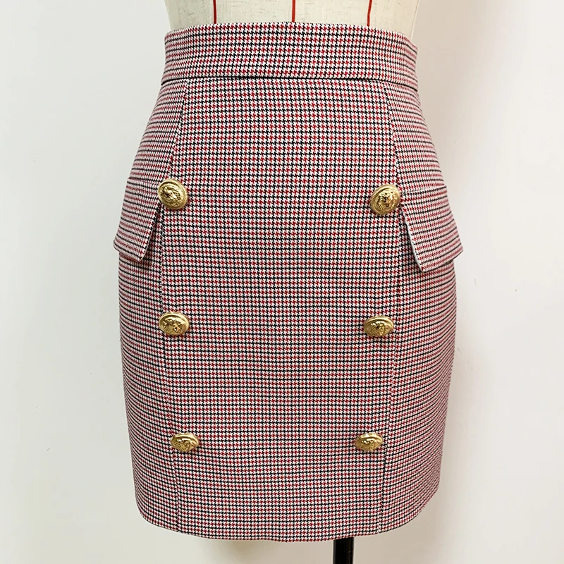 HIGH STREET Newest 2026 Fashion Designer Skirt Women's Lion Buttons Houndstooth Mini Skirt