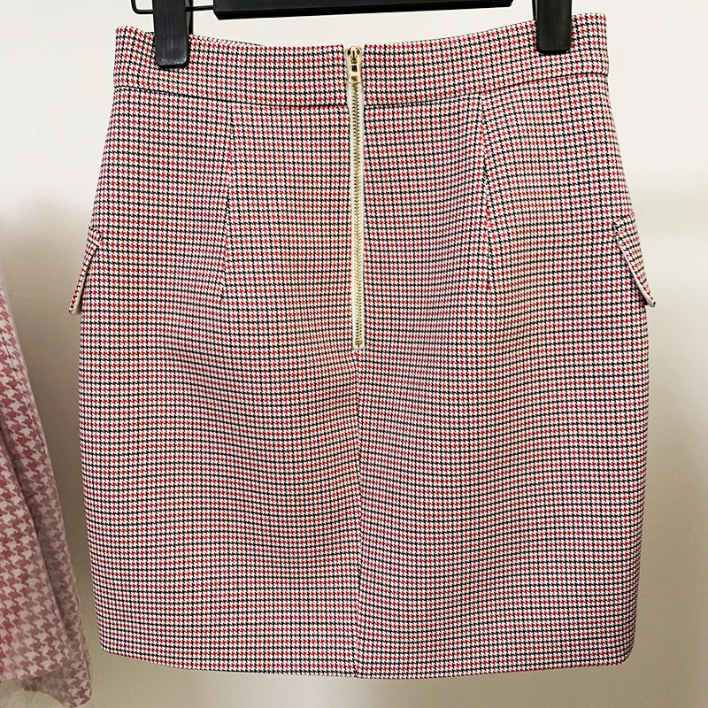 HIGH STREET Newest 2026 Fashion Designer Skirt Women's Lion Buttons Houndstooth Mini Skirt