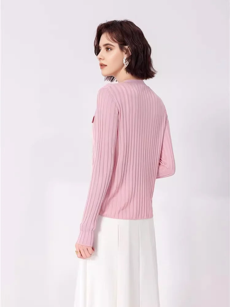 SuyaDream, Woman Cardigan, Single Breasted Silk Blend, Ribs Thin Knitwear, 2026 Spring Summer Casual Outwears, Pink, Sky blue