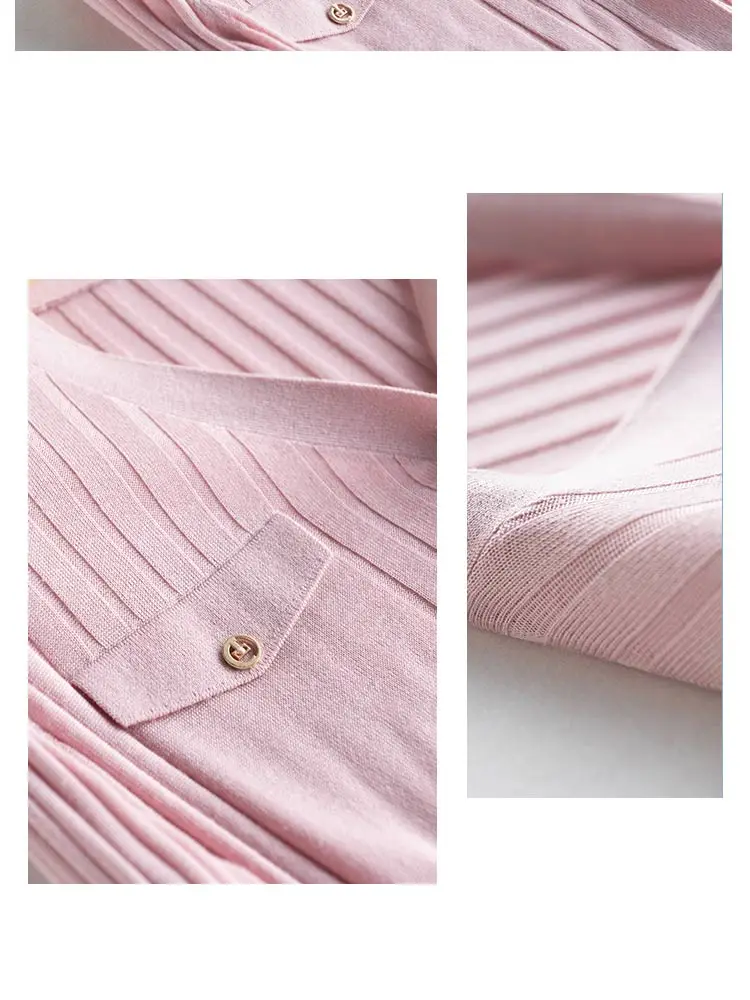 SuyaDream, Woman Cardigan, Single Breasted Silk Blend, Ribs Thin Knitwear, 2026 Spring Summer Casual Outwears, Pink, Sky blue