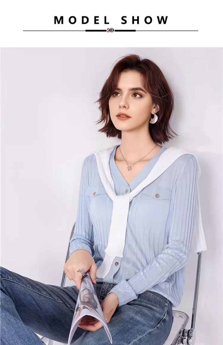 SuyaDream, Woman Cardigan, Single Breasted Silk Blend, Ribs Thin Knitwear, 2026 Spring Summer Casual Outwears, Pink, Sky blue