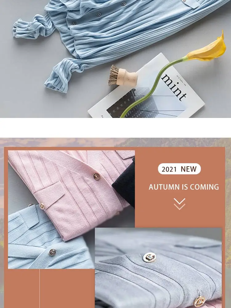 SuyaDream, Woman Cardigan, Single Breasted Silk Blend, Ribs Thin Knitwear, 2026 Spring Summer Casual Outwears, Pink, Sky blue