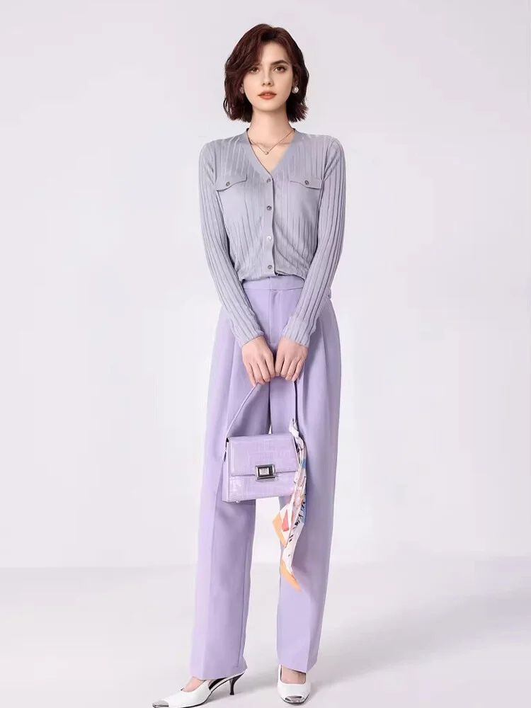 SuyaDream, Woman Cardigan, Single Breasted Silk Blend, Ribs Thin Knitwear, 2026 Spring Summer Casual Outwears, Pink, Sky blue