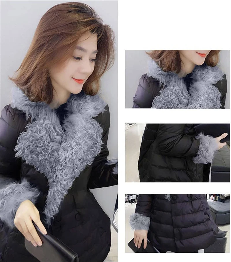 Women Down Padded Jacket 2021Female Winter New Loose Big Fur Collar Net Red Down Padded Jacket Mid-length Bread Jacket TrendA499