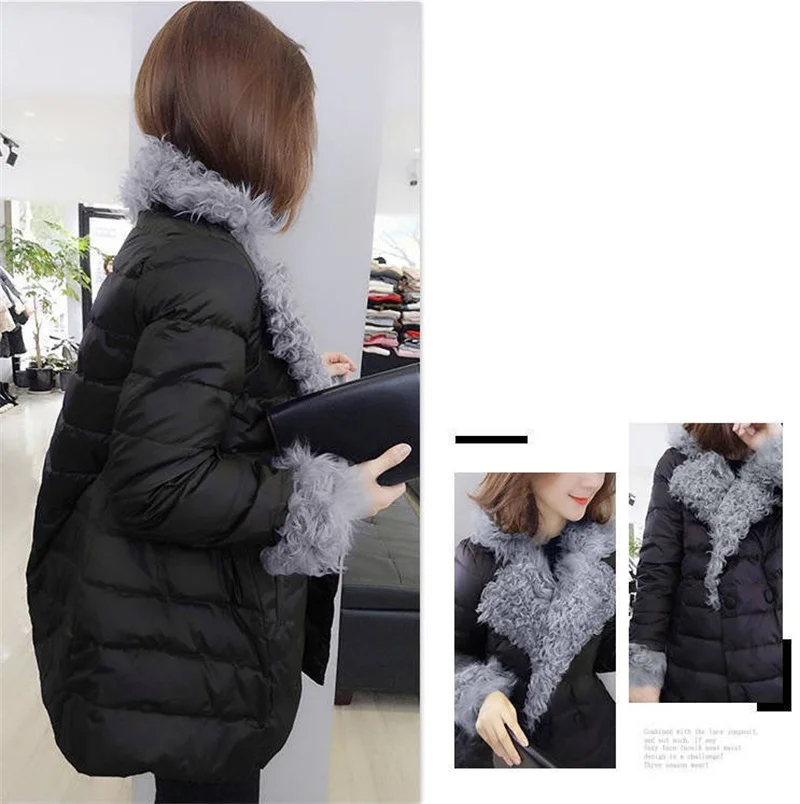 Women Down Padded Jacket 2021Female Winter New Loose Big Fur Collar Net Red Down Padded Jacket Mid-length Bread Jacket TrendA499
