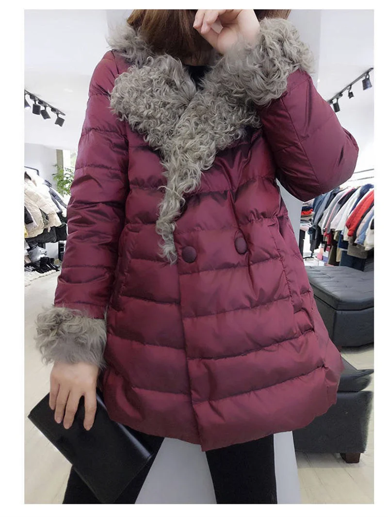 Women Down Padded Jacket 2021Female Winter New Loose Big Fur Collar Net Red Down Padded Jacket Mid-length Bread Jacket TrendA499