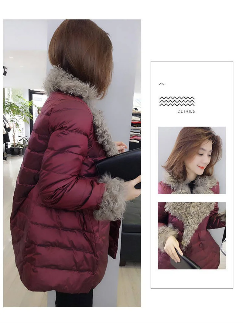 Women Down Padded Jacket 2021Female Winter New Loose Big Fur Collar Net Red Down Padded Jacket Mid-length Bread Jacket TrendA499
