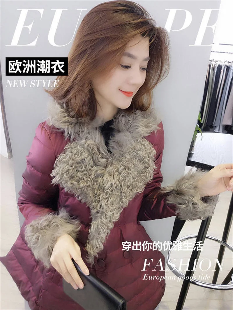 Women Down Padded Jacket 2021Female Winter New Loose Big Fur Collar Net Red Down Padded Jacket Mid-length Bread Jacket TrendA499