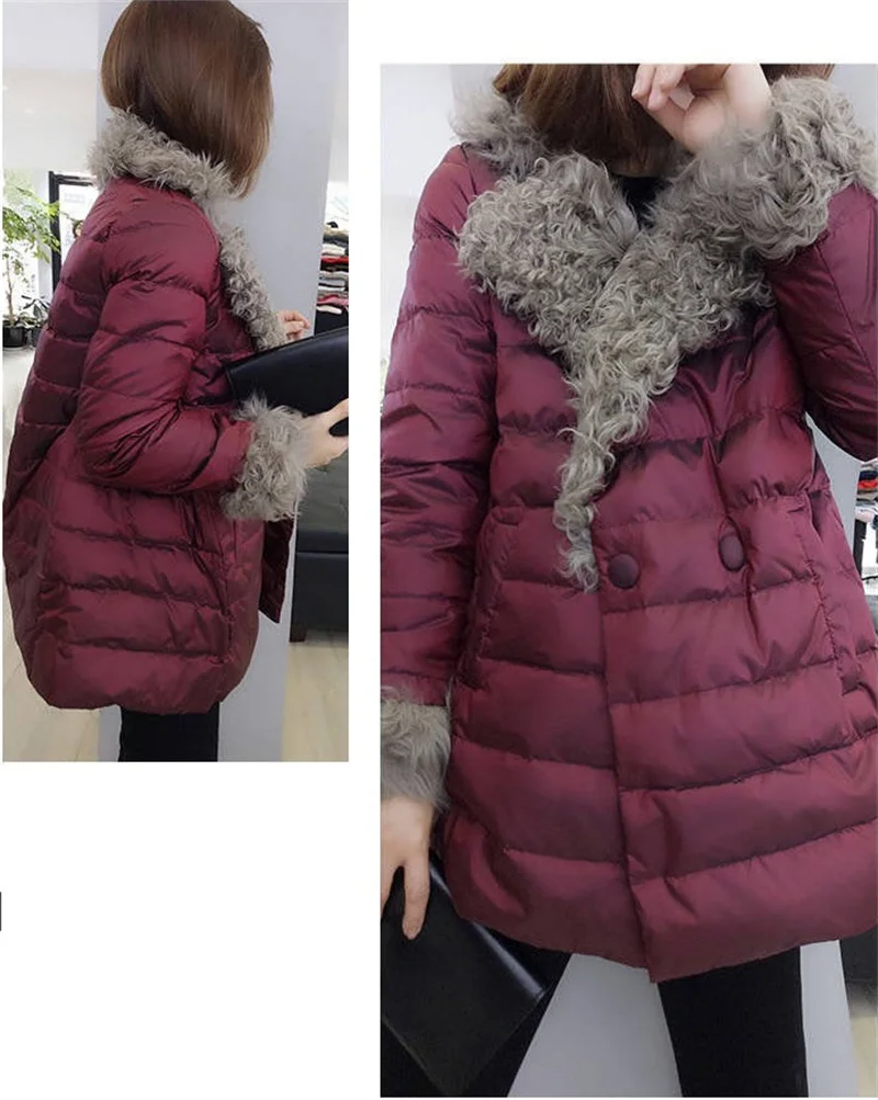 Women Down Padded Jacket 2021Female Winter New Loose Big Fur Collar Net Red Down Padded Jacket Mid-length Bread Jacket TrendA499