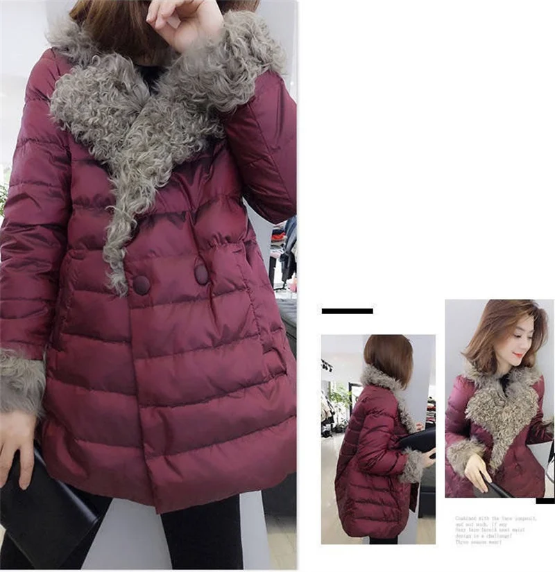 Women Down Padded Jacket 2021Female Winter New Loose Big Fur Collar Net Red Down Padded Jacket Mid-length Bread Jacket TrendA499