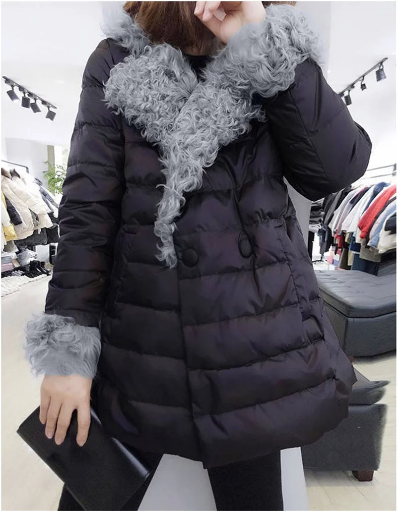 Women Down Padded Jacket 2021Female Winter New Loose Big Fur Collar Net Red Down Padded Jacket Mid-length Bread Jacket TrendA499