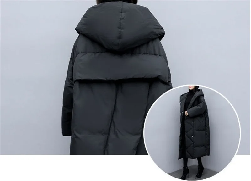 2022Winter New Women Fashion Korean Loose Mid-length Section The Knee Coat Fashion Black Down Cotton Jacket Female Thick A823