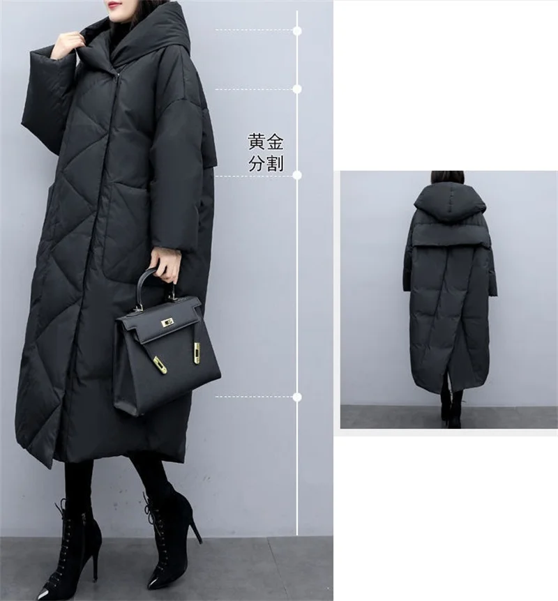 2022Winter New Women Fashion Korean Loose Mid-length Section The Knee Coat Fashion Black Down Cotton Jacket Female Thick A823