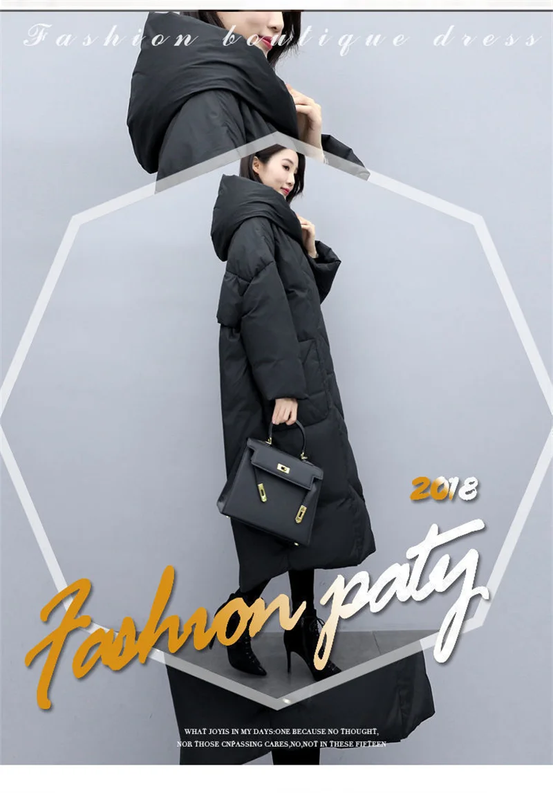 2022Winter New Women Fashion Korean Loose Mid-length Section The Knee Coat Fashion Black Down Cotton Jacket Female Thick A823