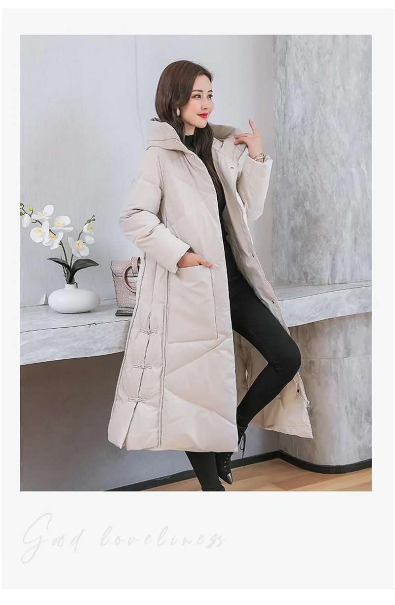 2022Winter New Women Fashion Korean Loose Mid-length Section The Knee Coat Fashion Black Down Cotton Jacket Female Thick A823