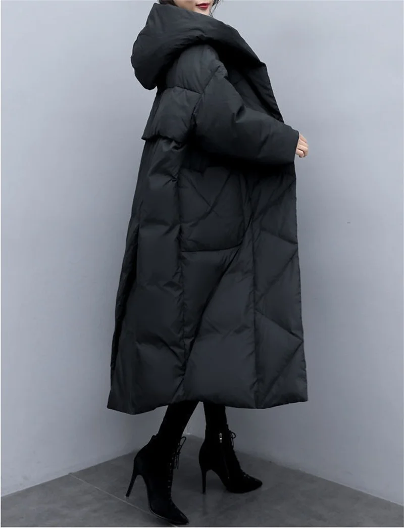 2022Winter New Women Fashion Korean Loose Mid-length Section The Knee Coat Fashion Black Down Cotton Jacket Female Thick A823