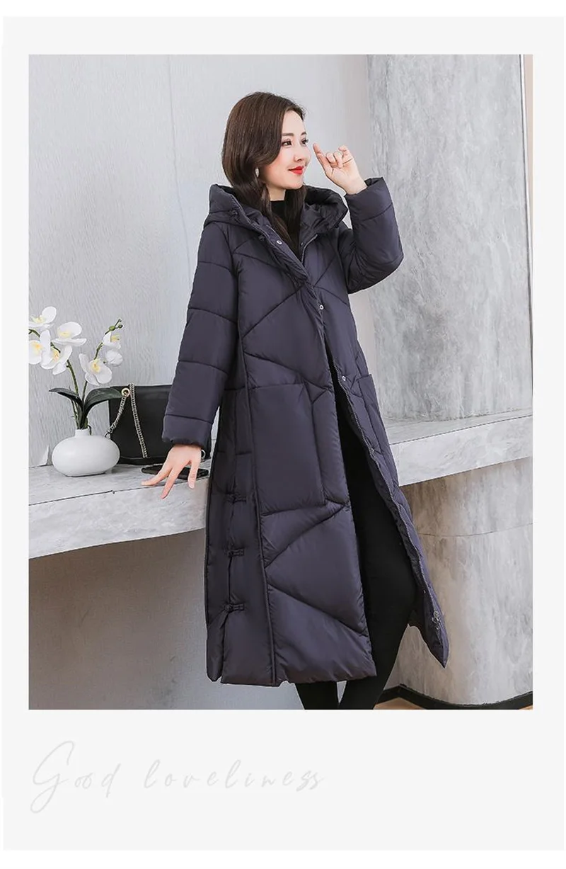 2022Winter New Women Fashion Korean Loose Mid-length Section The Knee Coat Fashion Black Down Cotton Jacket Female Thick A823