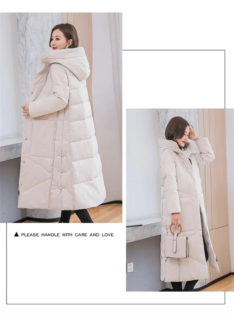 2022Winter New Women Fashion Korean Loose Mid-length Section The Knee Coat Fashion Black Down Cotton Jacket Female Thick A823