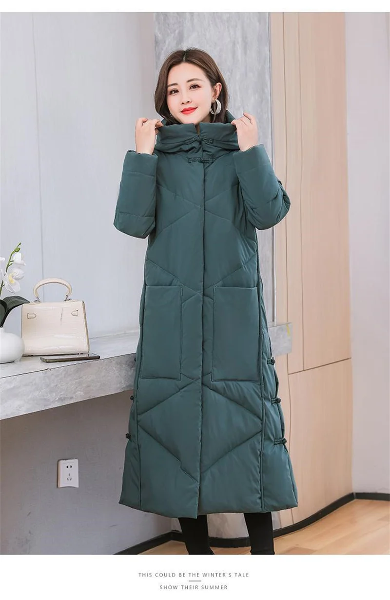 2022Winter New Women Fashion Korean Loose Mid-length Section The Knee Coat Fashion Black Down Cotton Jacket Female Thick A823