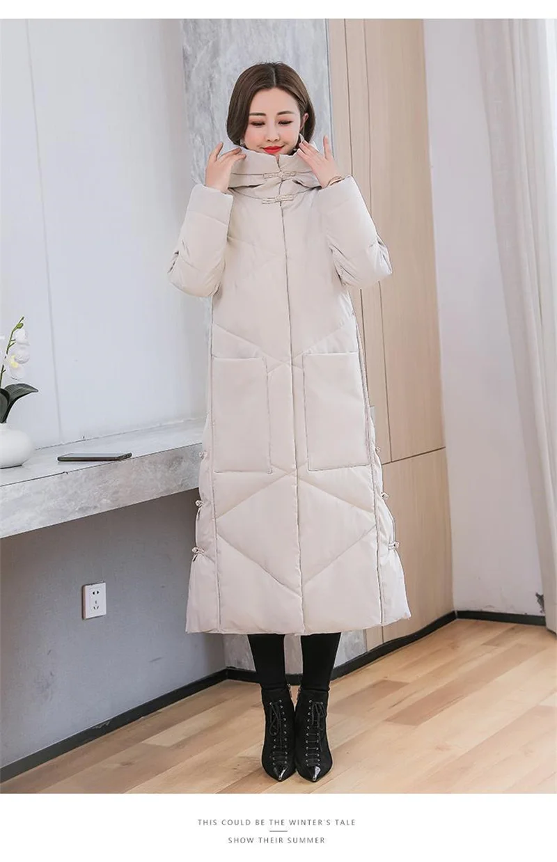 2022Winter New Women Fashion Korean Loose Mid-length Section The Knee Coat Fashion Black Down Cotton Jacket Female Thick A823