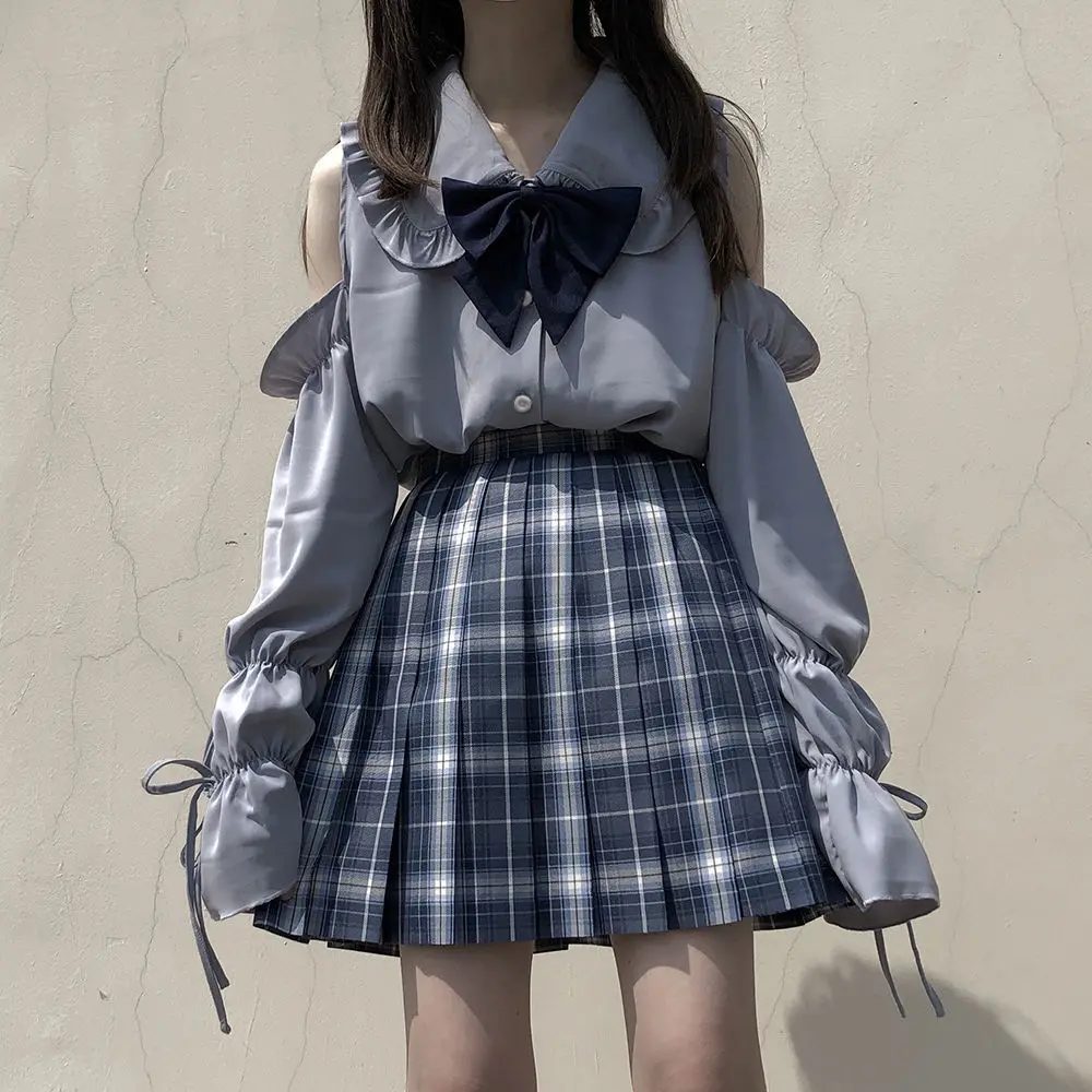 2025 New Japanese Chiffon Shirts Women Lolita Doll Collar Long-Sleeved White Shirt Female Off-shoulder Tops