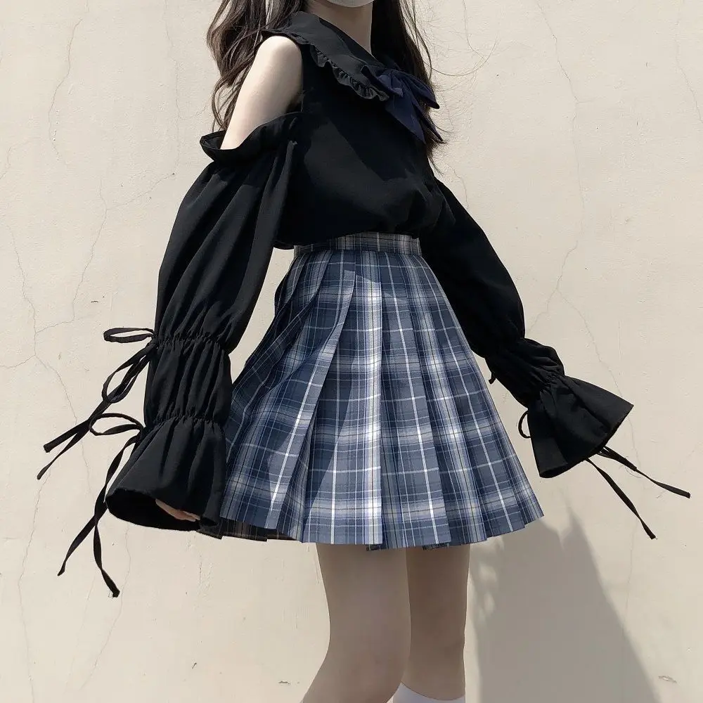 2025 New Japanese Chiffon Shirts Women Lolita Doll Collar Long-Sleeved White Shirt Female Off-shoulder Tops