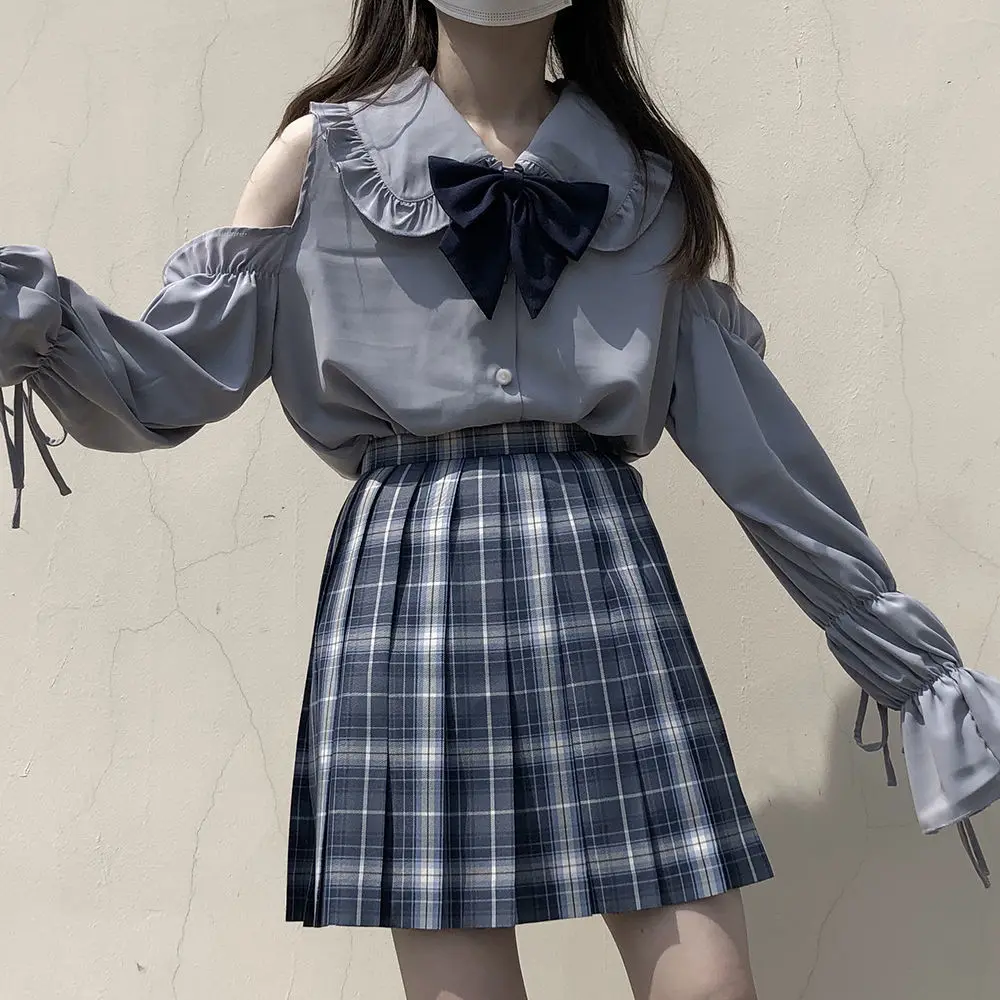 2025 New Japanese Chiffon Shirts Women Lolita Doll Collar Long-Sleeved White Shirt Female Off-shoulder Tops