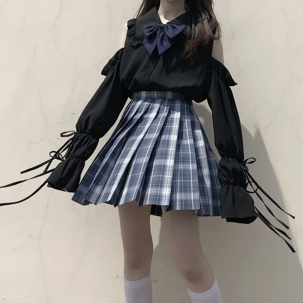 2025 New Japanese Chiffon Shirts Women Lolita Doll Collar Long-Sleeved White Shirt Female Off-shoulder Tops