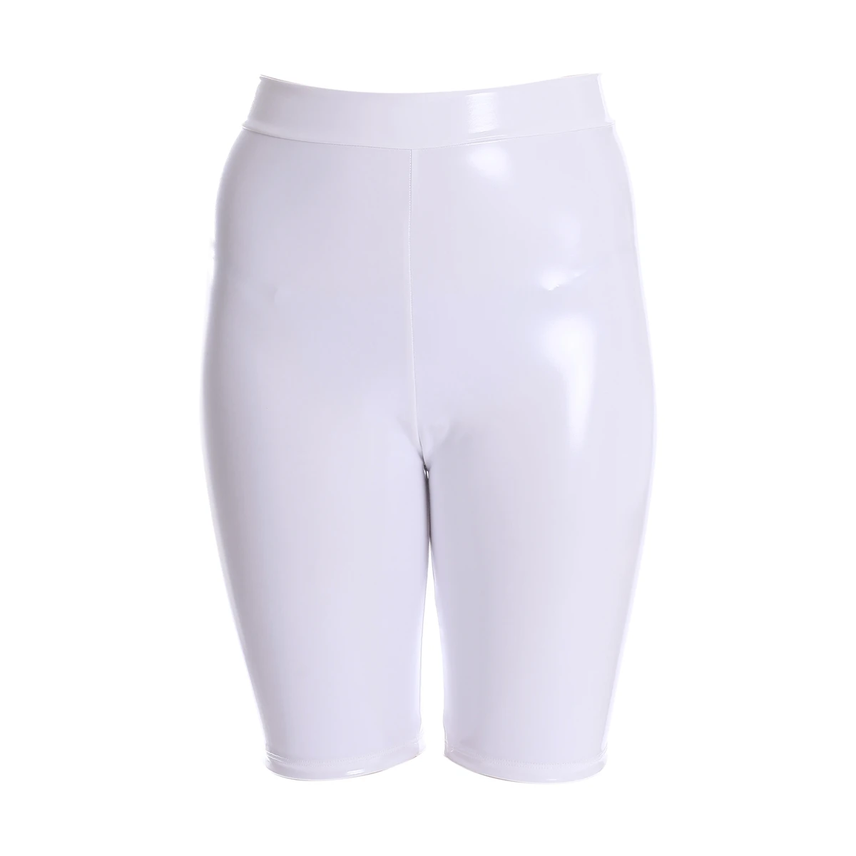 Ftshist Women's Shiny Faux Leather Shorts Sexy Metallic Color High Elastic Patent Leather Capris High Waist Five-point Pants