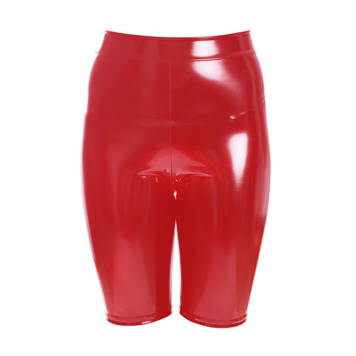 Ftshist Women's Shiny Faux Leather Shorts Sexy Metallic Color High Elastic Patent Leather Capris High Waist Five-point Pants
