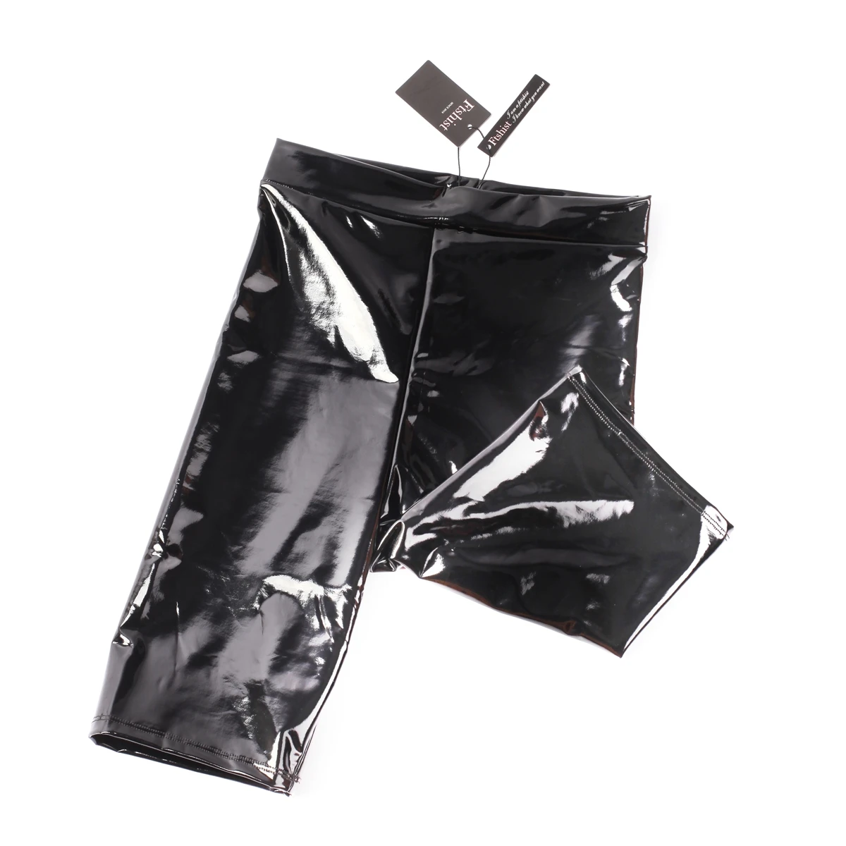 Ftshist Women's Shiny Faux Leather Shorts Sexy Metallic Color High Elastic Patent Leather Capris High Waist Five-point Pants
