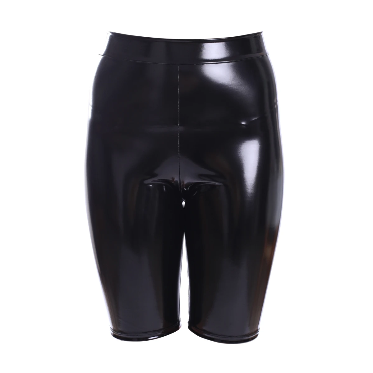 Ftshist Women's Shiny Faux Leather Shorts Sexy Metallic Color High Elastic Patent Leather Capris High Waist Five-point Pants
