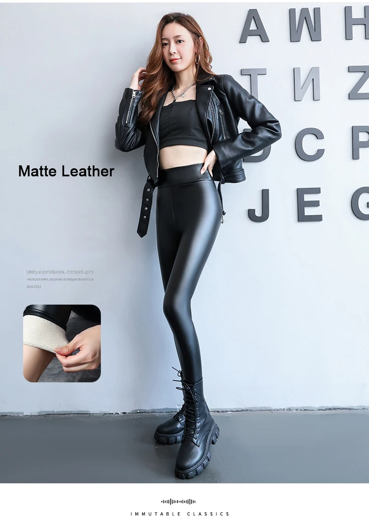 BIVIGAOS Autumn Winter Velvet PU Leather Leggings Women Sexy High Waist Fleece Matte Leather Leggings Thick Warm Leather Pants