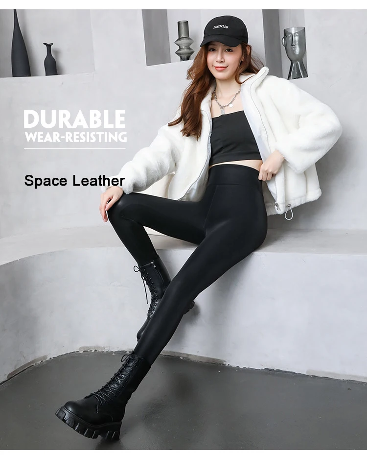 BIVIGAOS Autumn Winter Velvet PU Leather Leggings Women Sexy High Waist Fleece Matte Leather Leggings Thick Warm Leather Pants