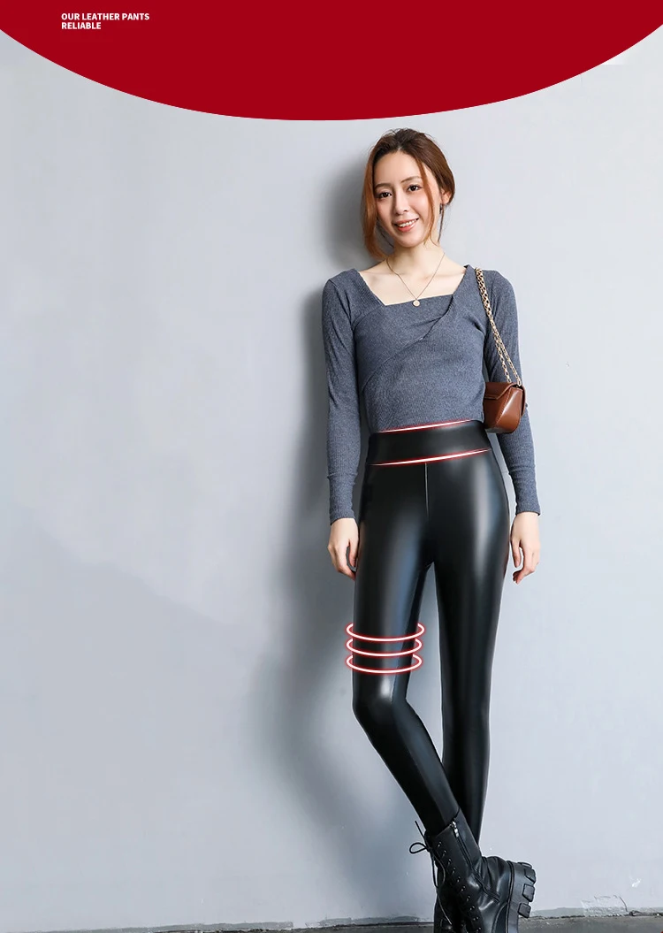 BIVIGAOS Autumn Winter Velvet PU Leather Leggings Women Sexy High Waist Fleece Matte Leather Leggings Thick Warm Leather Pants
